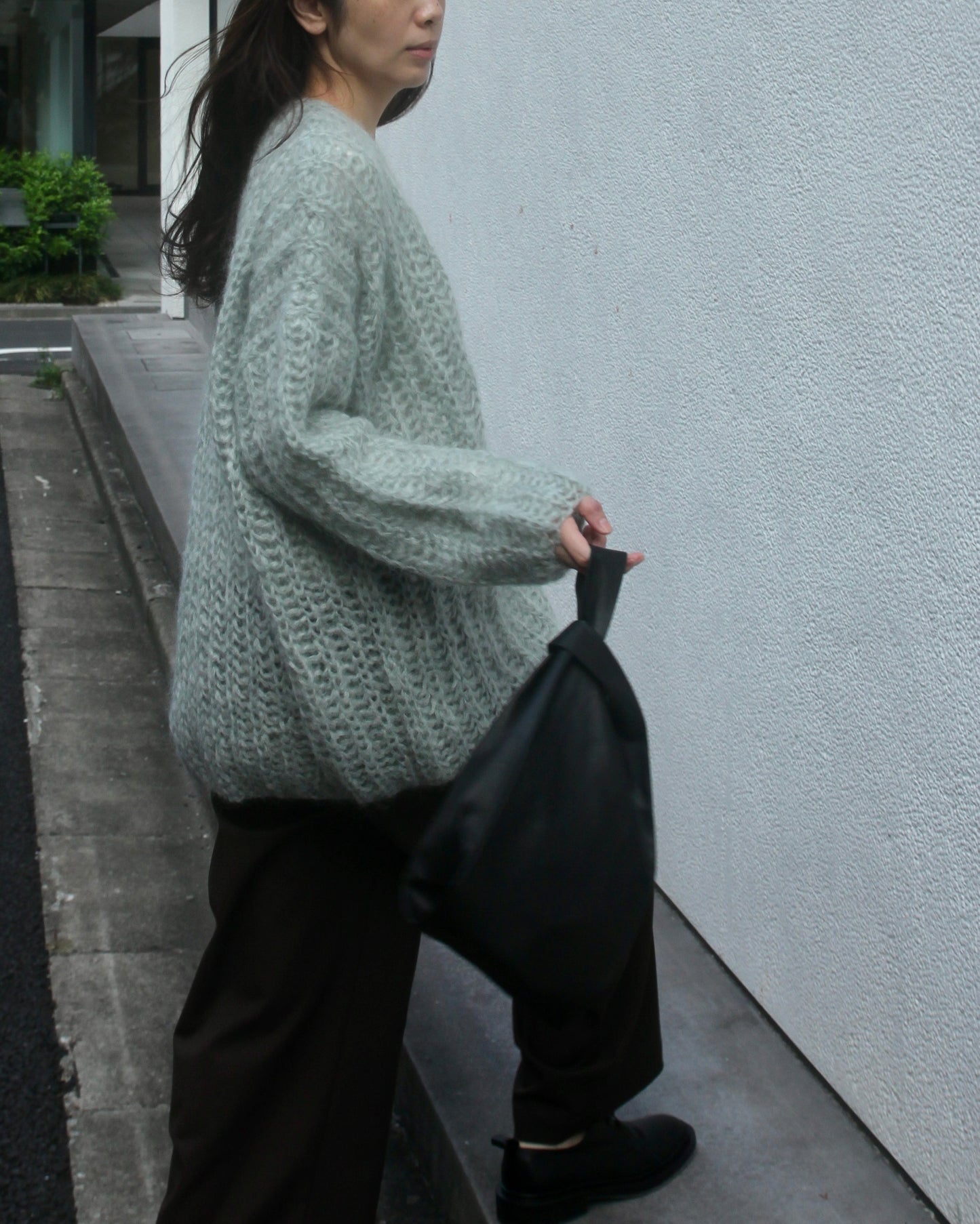 MOHAIR CHUNKY BRIOCHE CARDIGAN - SAGE