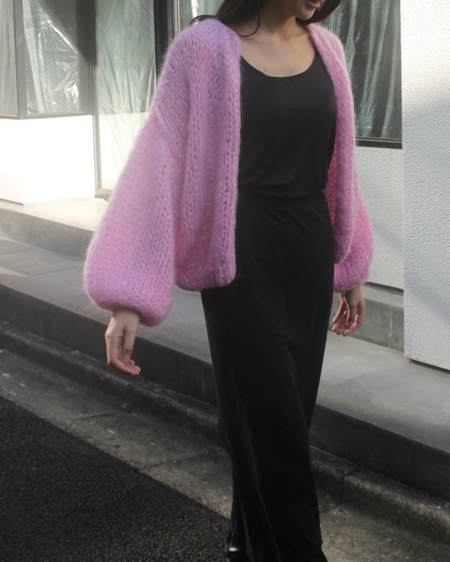 MOHAIR BOMBER CARDIGAN - ROSE