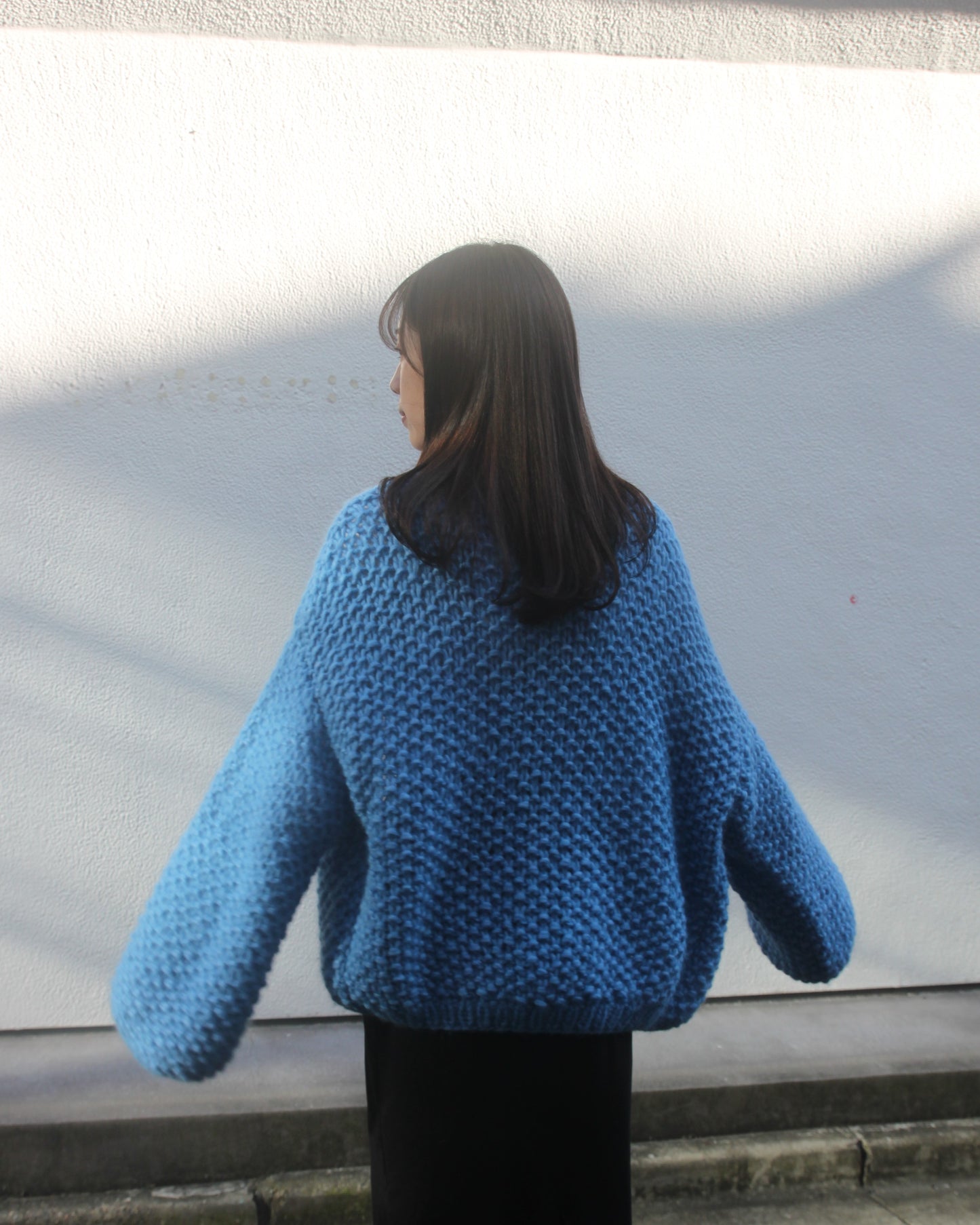 ALPACA PEARL PATTERN BOMBER CARDIGAN - CHINA BLUE