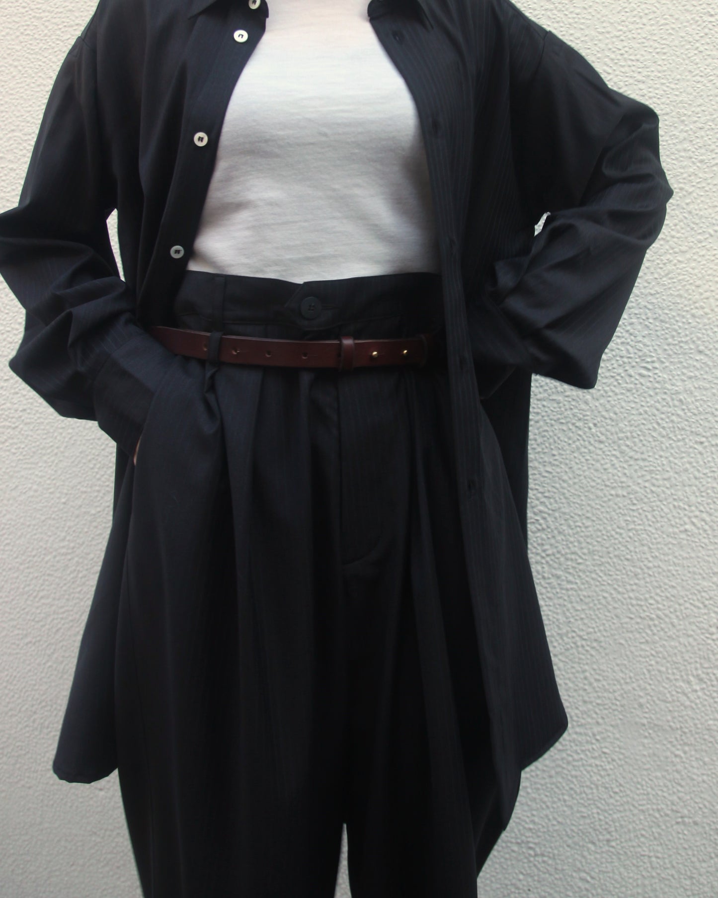 【WRIGHT+DOYLE / ライトアンドドイル】Double Pleat Tailored Trousers - Cacao & Ink Pinstripe