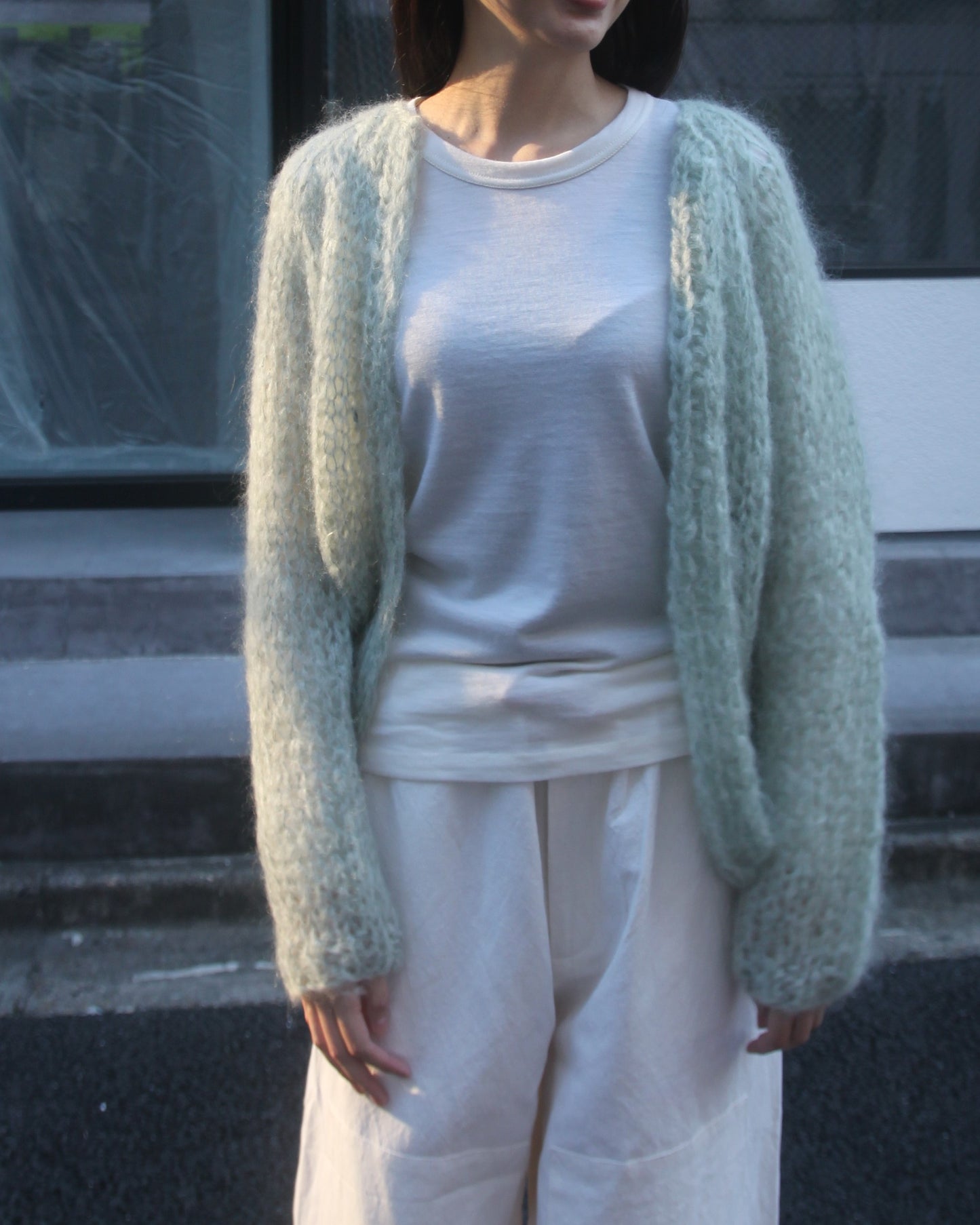 MOHAIR SMALL CARDIGAN - SAGE