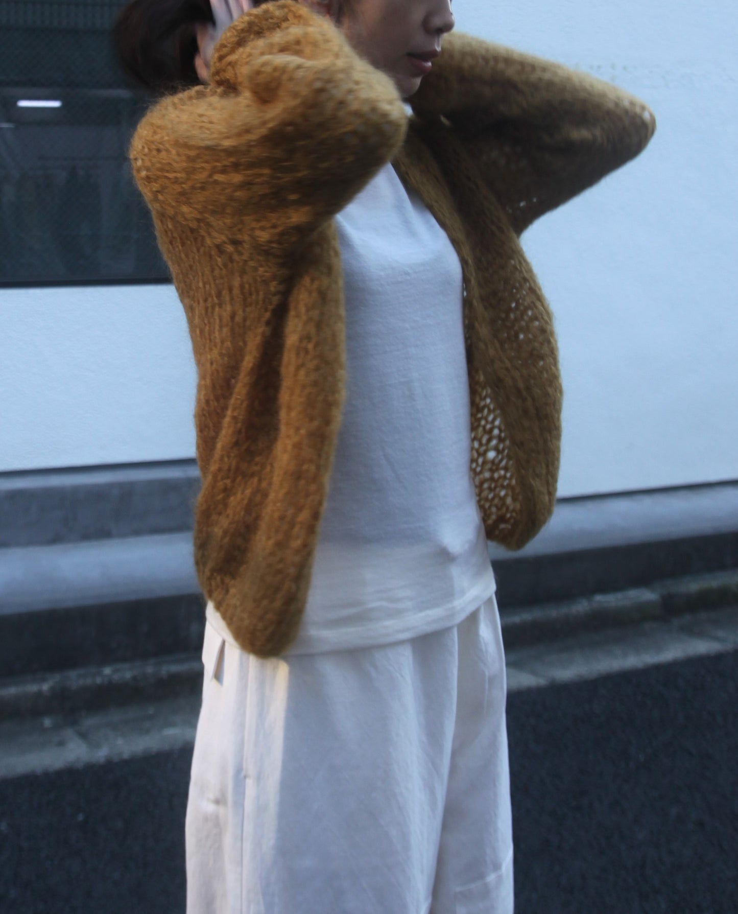 MOHAIR SMALL CARDIGAN - HAY