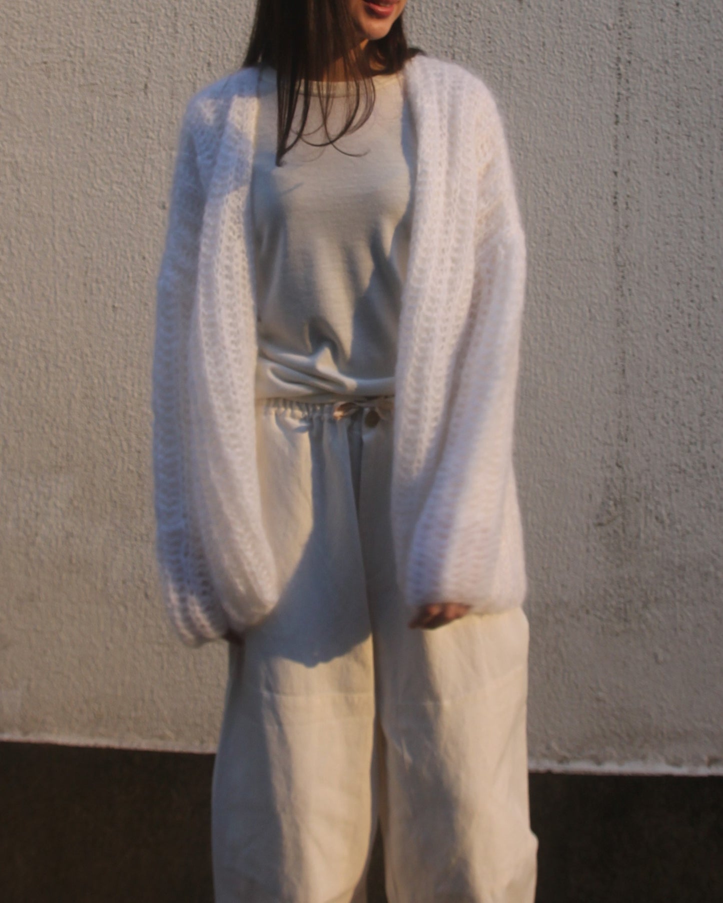 MOHAIR CHUNKY BRIOCHE CARDIGAN - WHITE