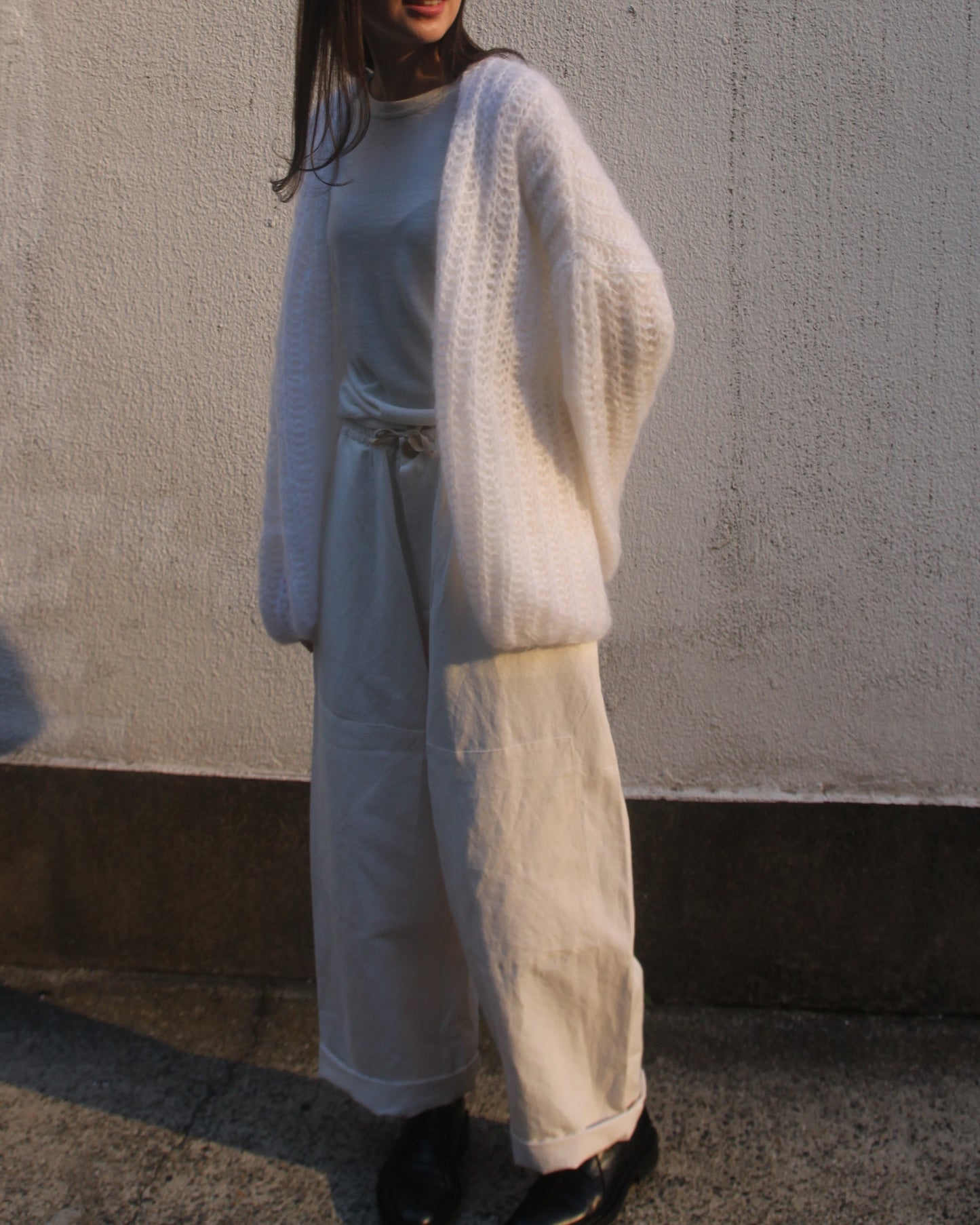 MOHAIR CHUNKY BRIOCHE CARDIGAN - WHITE