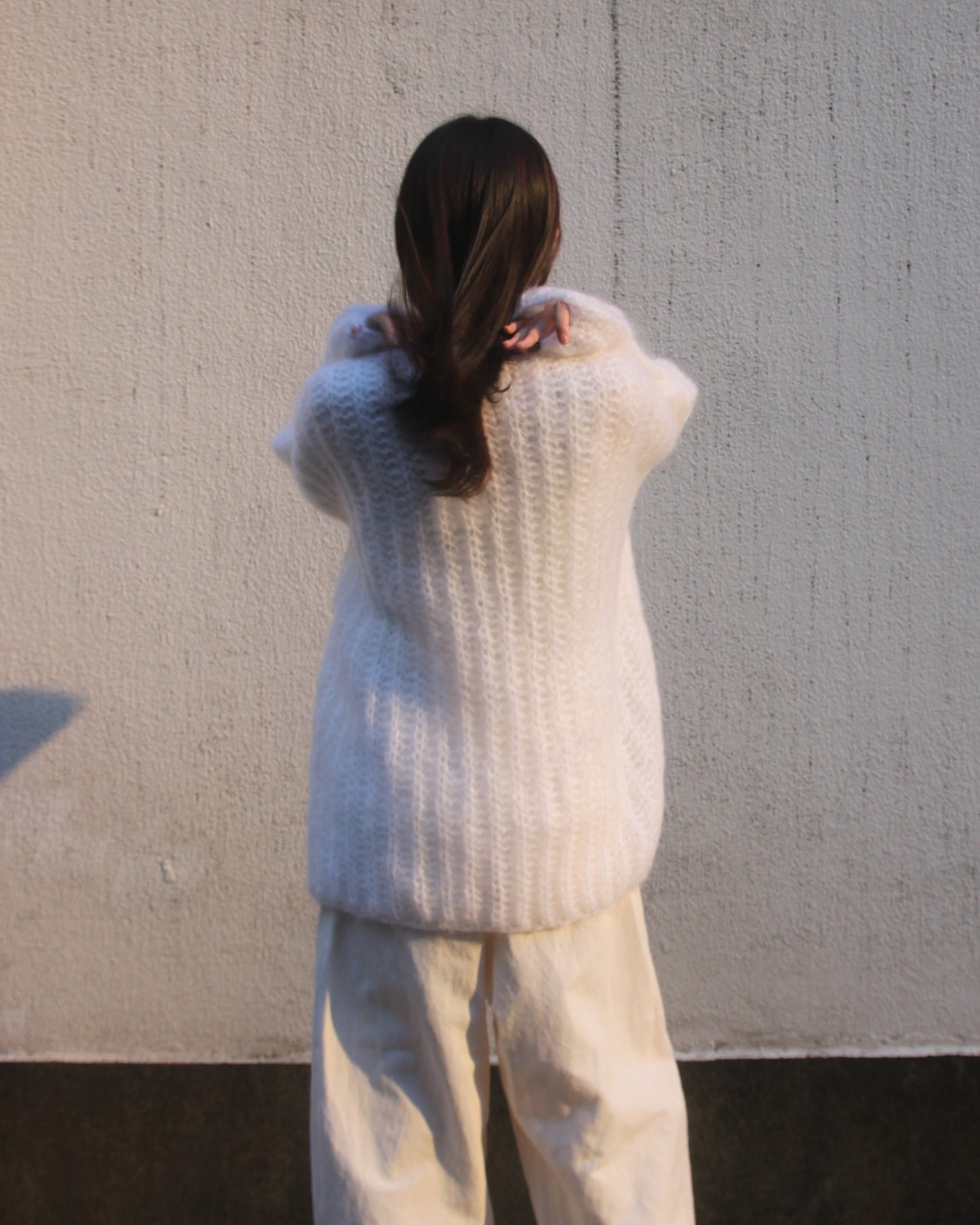 MOHAIR CHUNKY BRIOCHE CARDIGAN - WHITE