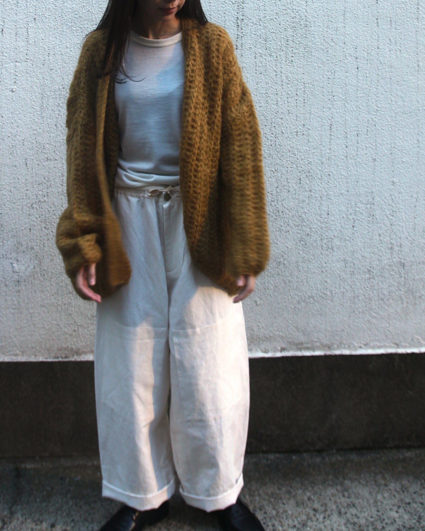 MOHAIR CHUNKY BRIOCHE CARDIGAN - HAY