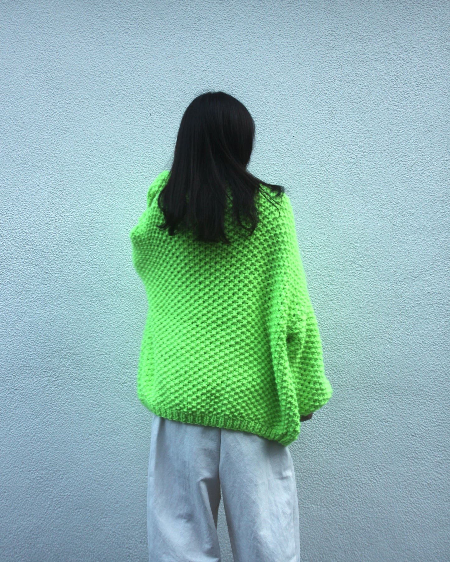 MERINO PEARL PATTERN CARDIGAN - NEON GREEN