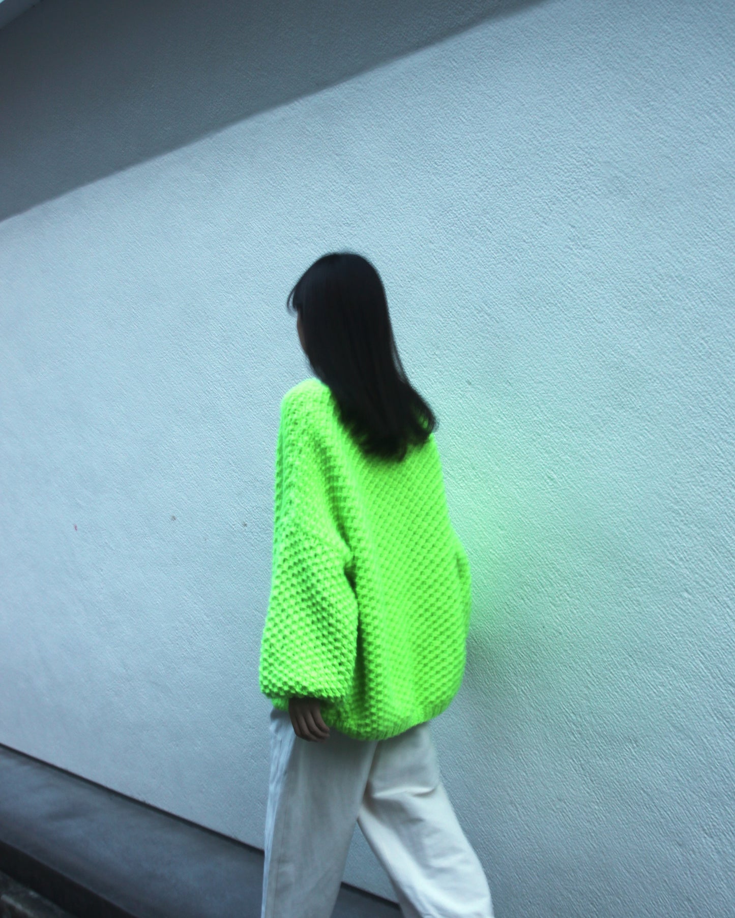 MERINO PEARL PATTERN CARDIGAN - NEON GREEN