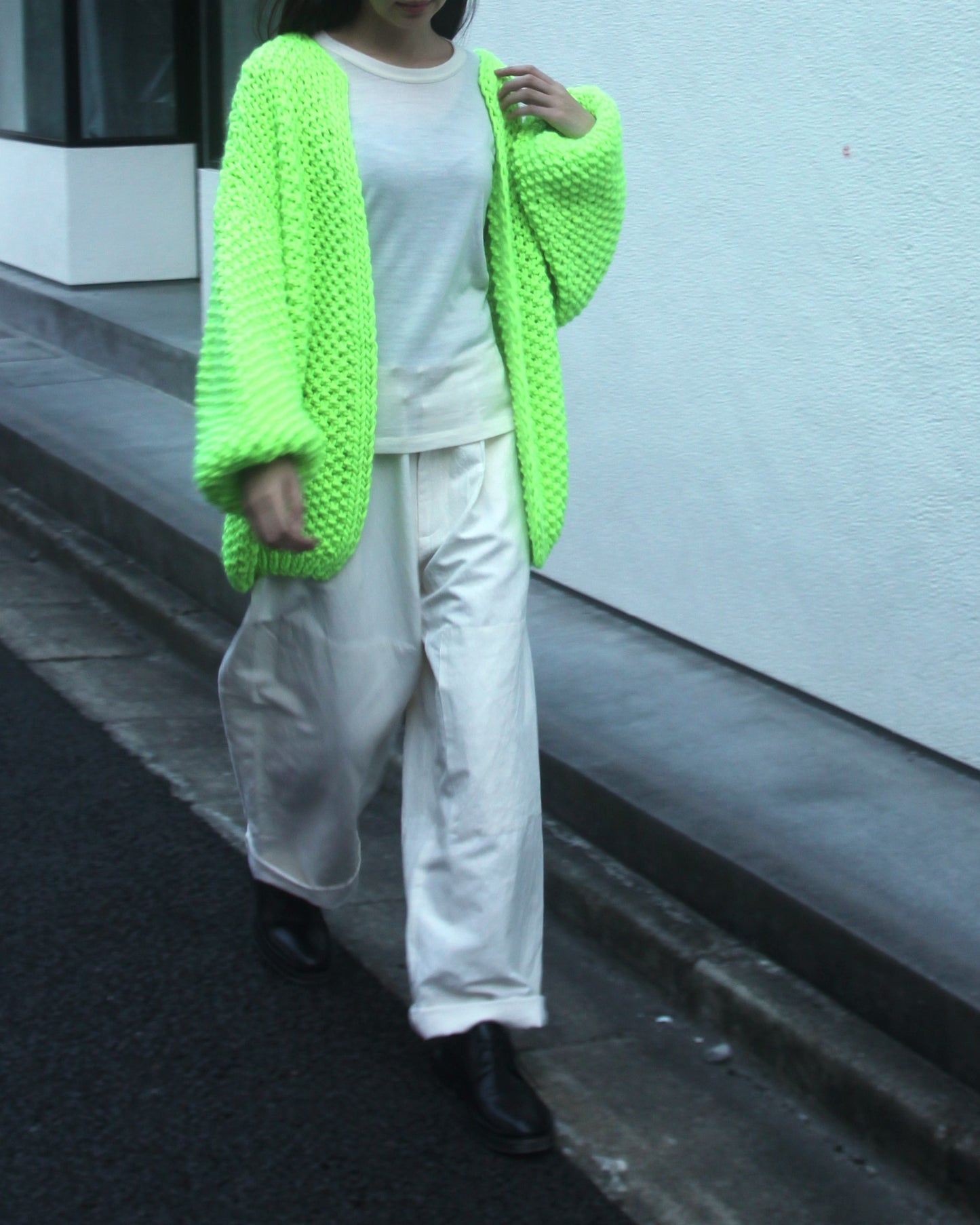 MERINO PEARL PATTERN CARDIGAN - NEON GREEN