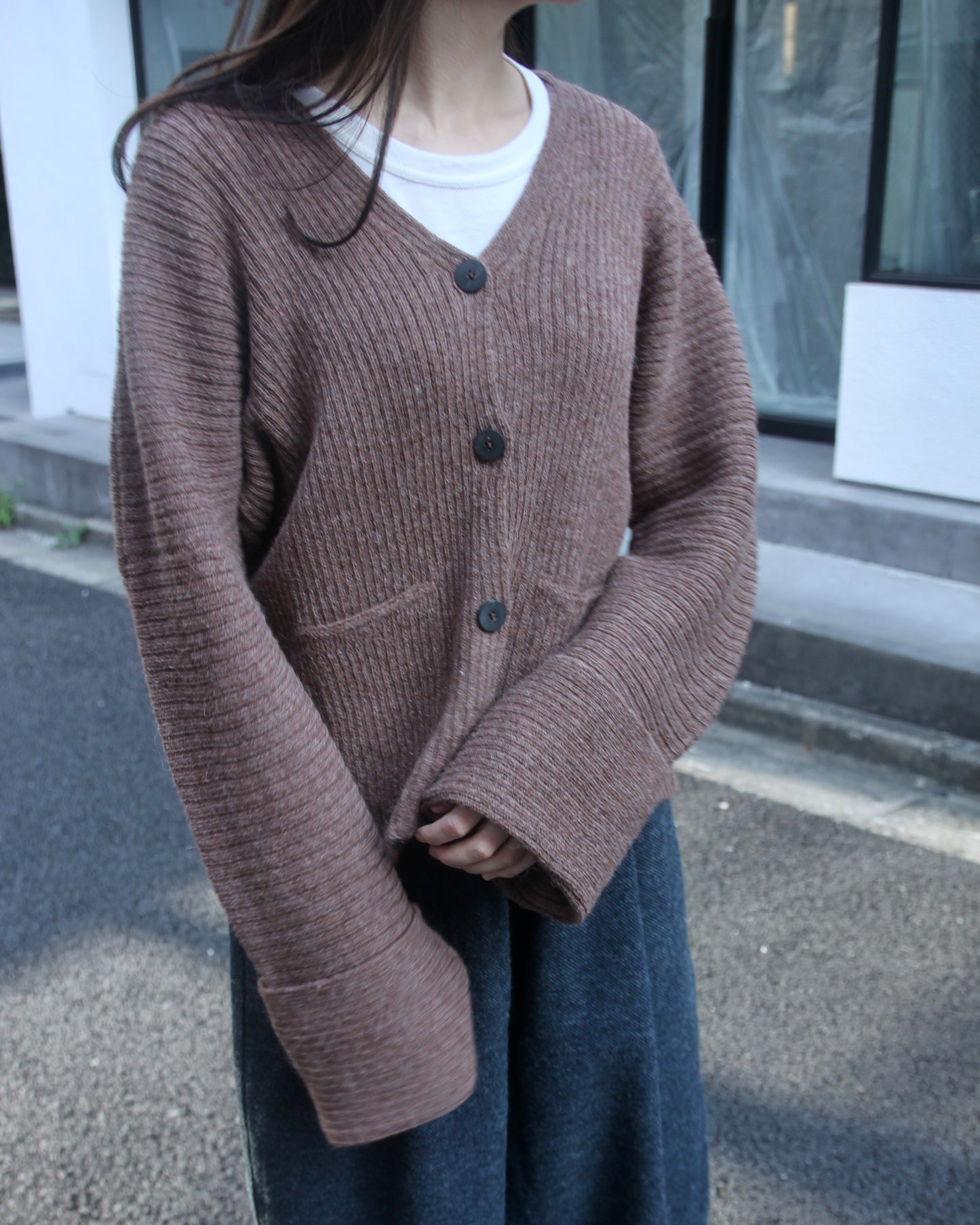 【Whiteread / ホワイトリード】Cresta Ribbed Cardigan - Bark