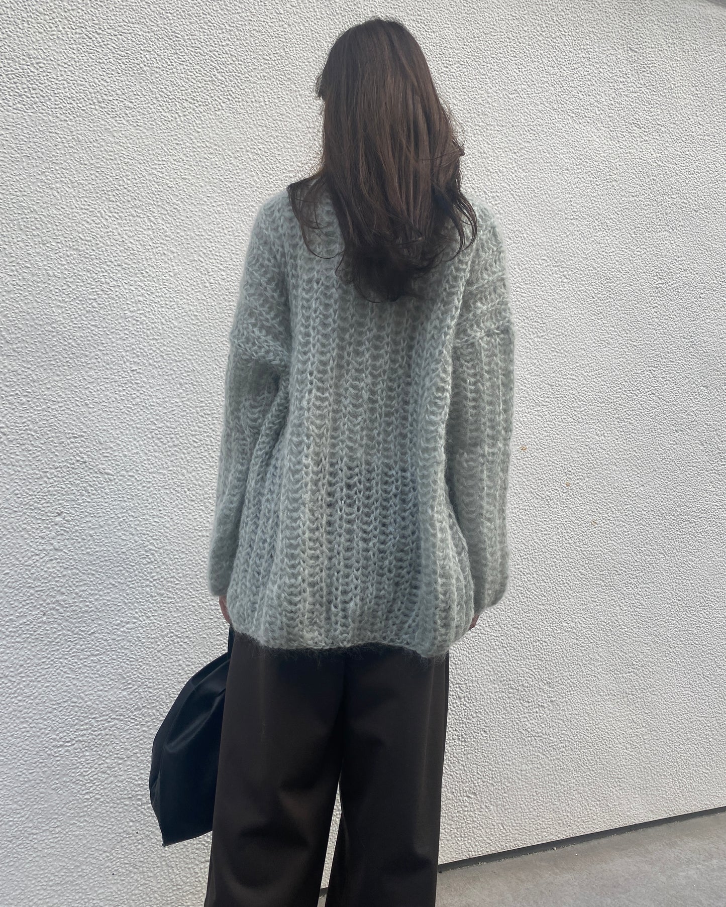MOHAIR CHUNKY BRIOCHE CARDIGAN - SAGE