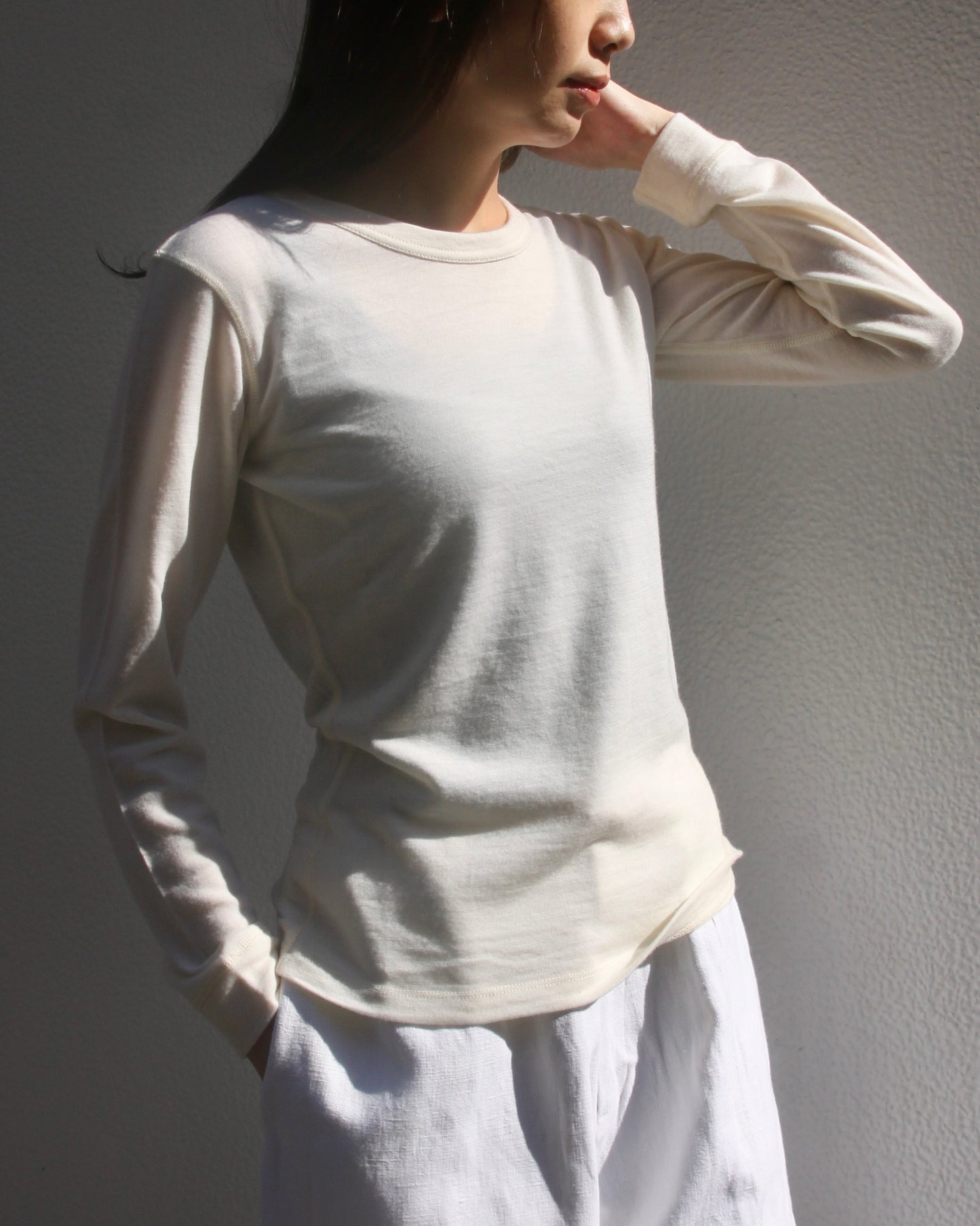 【WRIGHT+DOYLE / ライトアンドドイル】Merino Long Sleeve Vest - Chalk