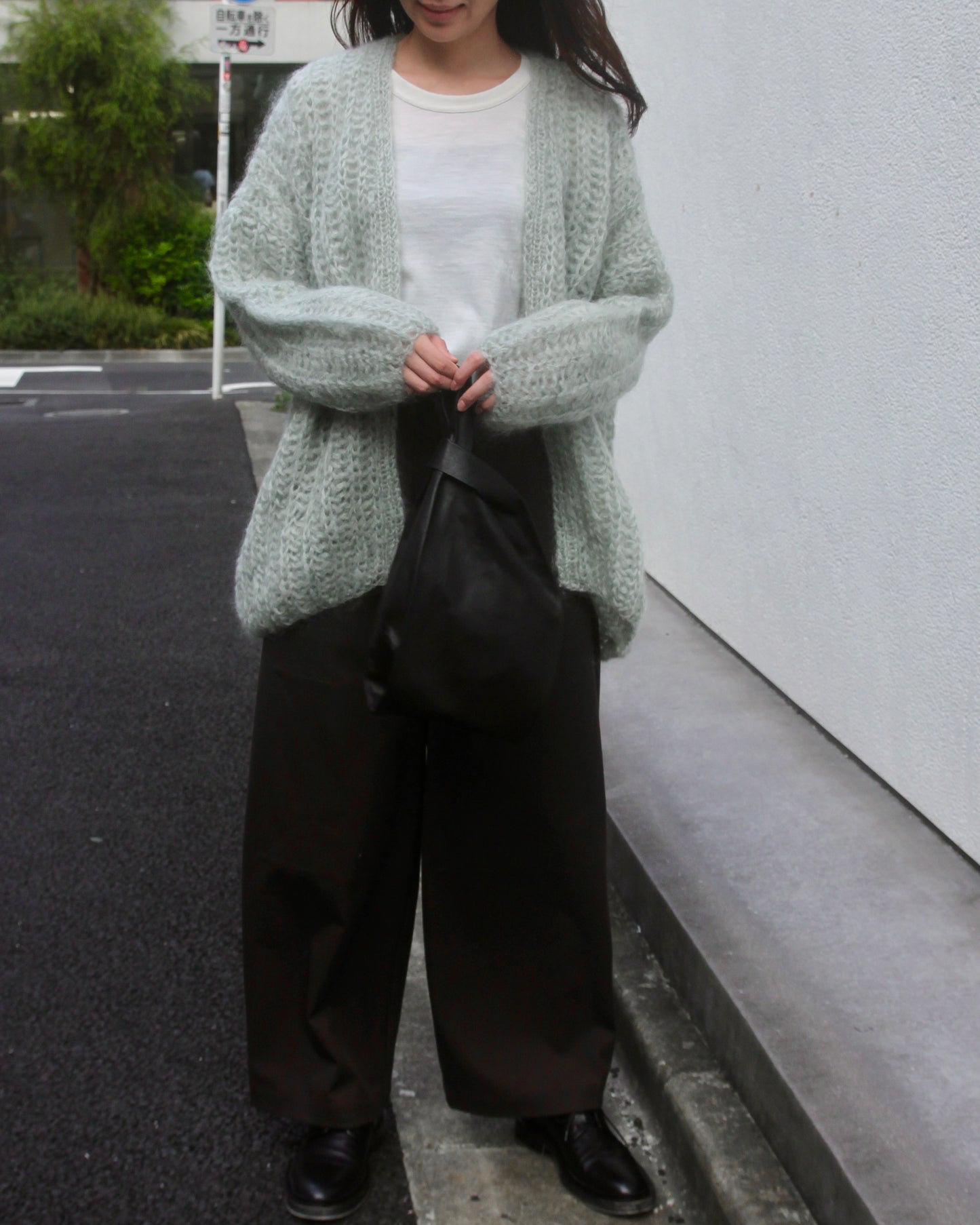 MOHAIR CHUNKY BRIOCHE CARDIGAN - SAGE