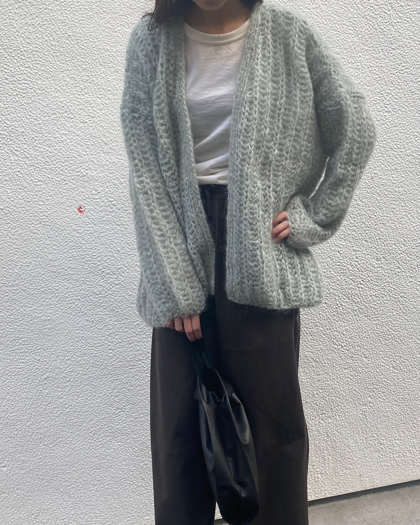 MOHAIR CHUNKY BRIOCHE CARDIGAN - SAGE