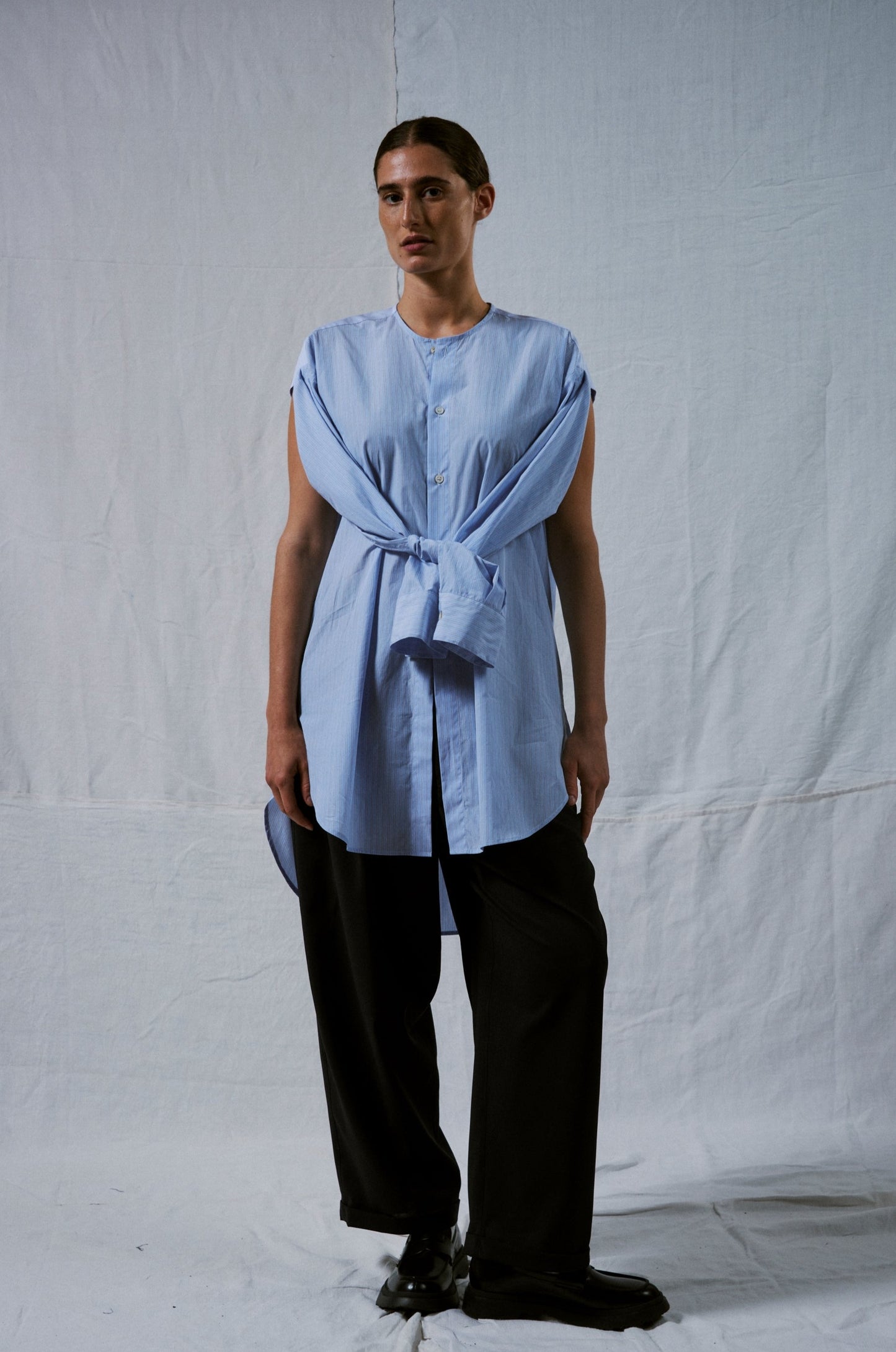 【WRIGHT+DOYLE / ライトアンドドイル】Hand Tie Shirt - Fine & Needle Stripe