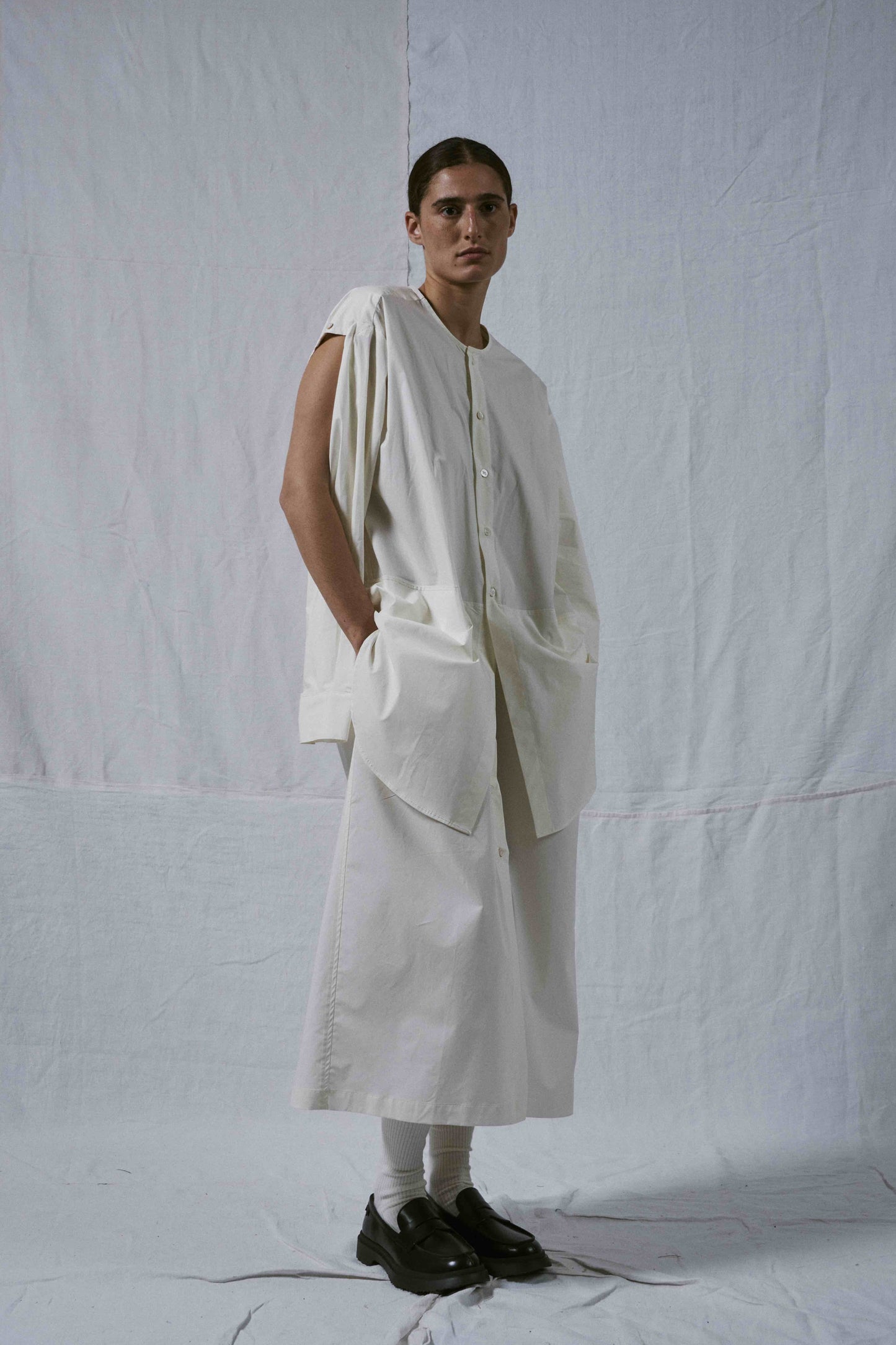 【WRIGHT+DOYLE / ライトアンドドイル】Hand Tie Shirt Dress - Chalk