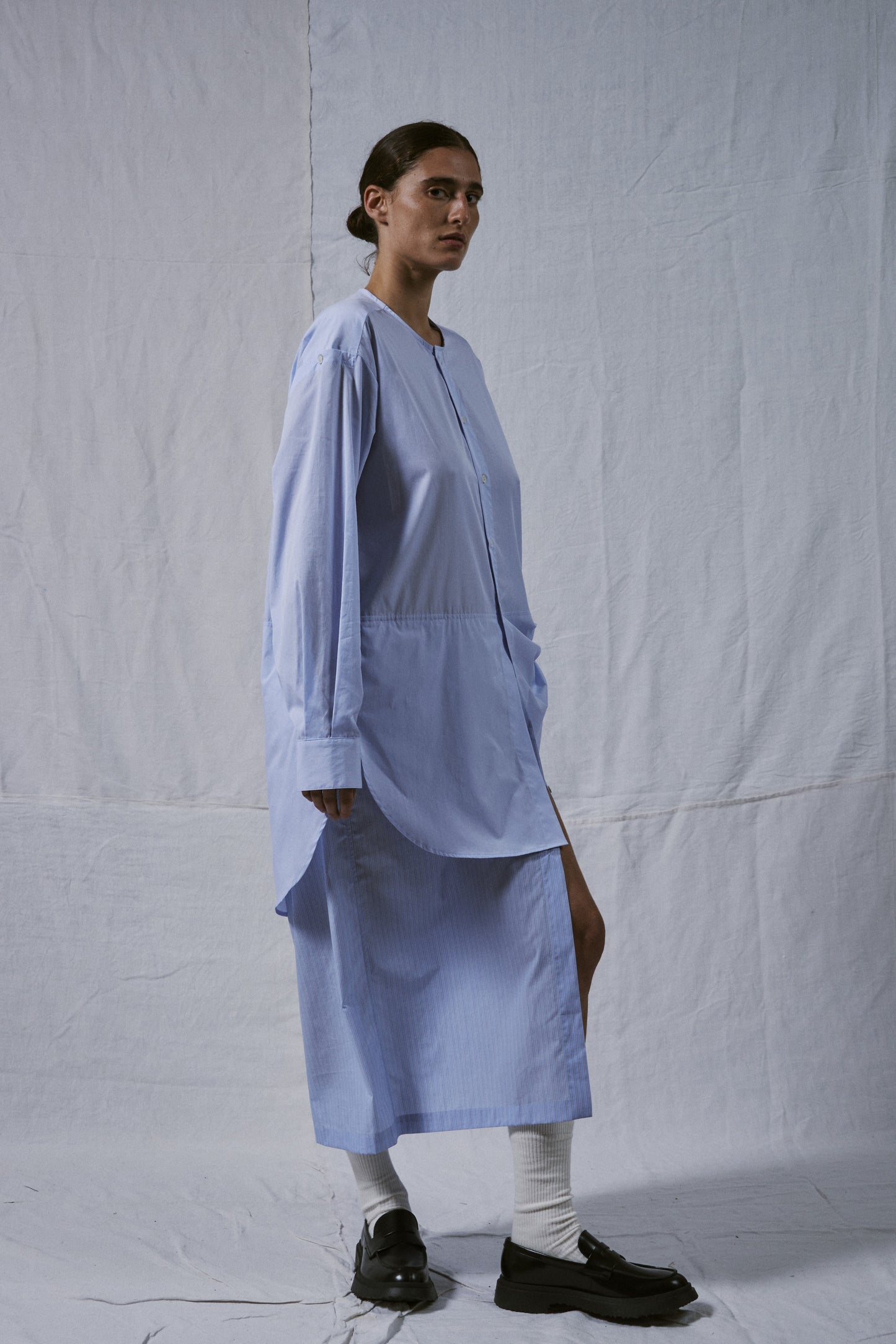 【WRIGHT+DOYLE / ライトアンドドイル】Hand Tie Shirt Dress - Fine & Needle Stripe