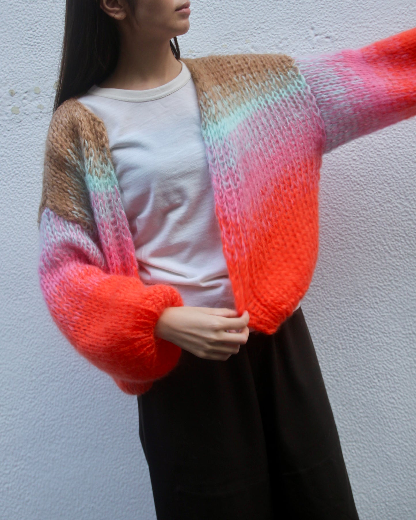 GRADIENT FADE BOMBER CARDIGAN - COOL PASTELS