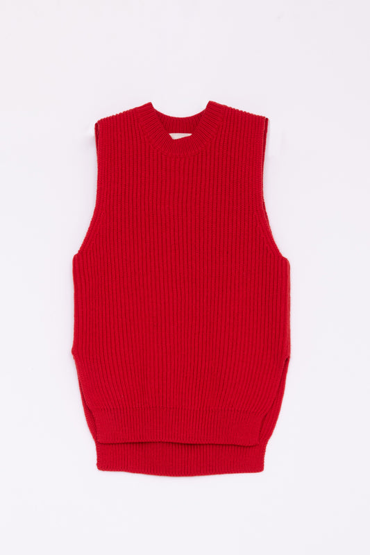 【Whiteread / ホワイトリード】Short knitted rib vest - Vermilion
