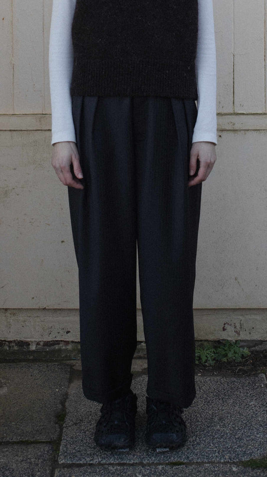 【WRIGHT+DOYLE / ライトアンドドイル】Double Pleat Tailored Trousers - Cacao & Ink Pinstripe