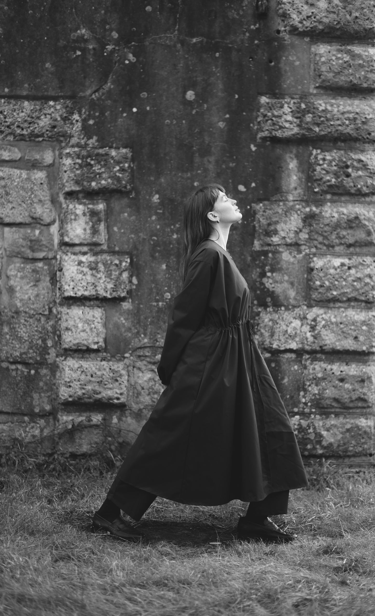 【Whiteread / ホワイトリード】Gathered channel waist tie dress - Ink