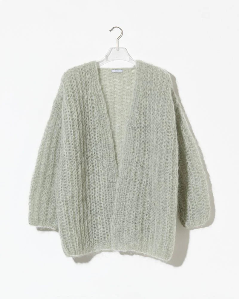 MOHAIR CHUNKY BRIOCHE CARDIGAN - SAGE