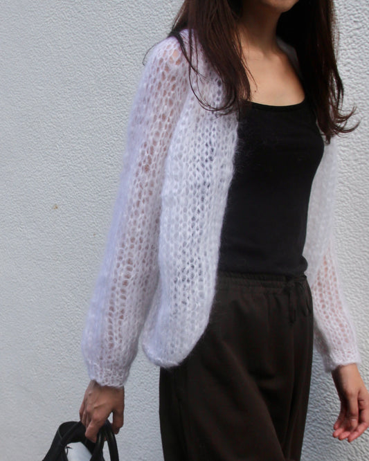 MOHAIR SMALL CARDIGAN - WHITE