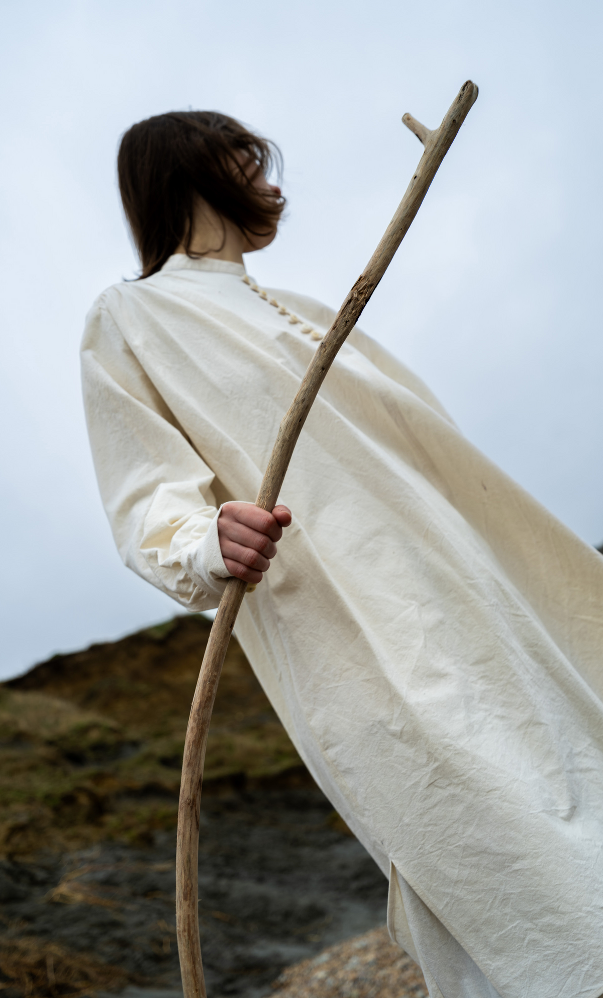 【Whiteread / ホワイトリード】Gathered button shirt dress - Natural Linen