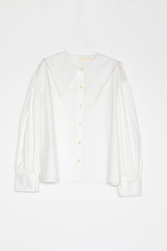 【Whiteread / ホワイトリード】Button Front Collar shirt - Salt with napkin collar rose