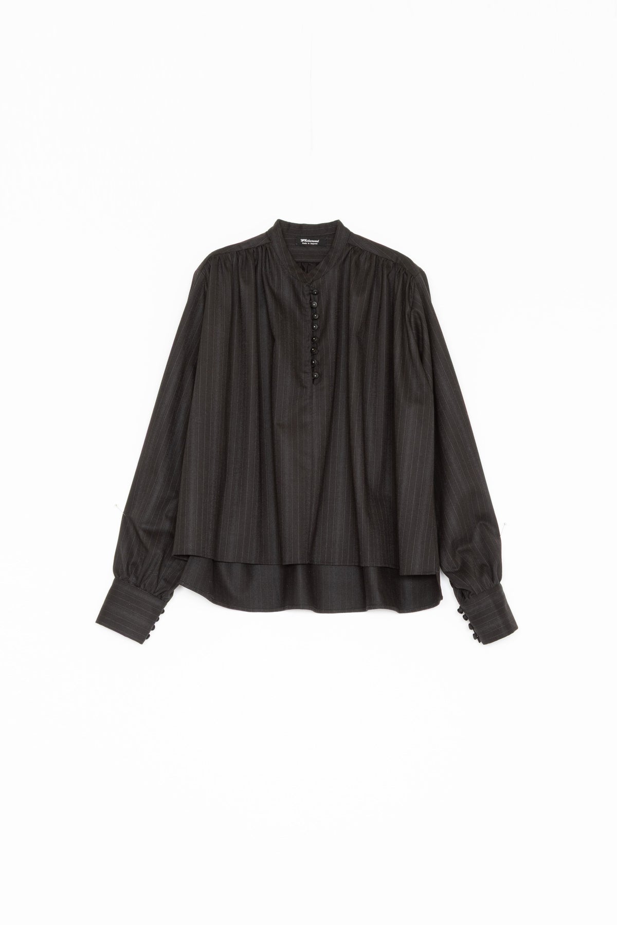 【Whiteread / ホワイトリード】Gathered Button shirt - Coal stripe