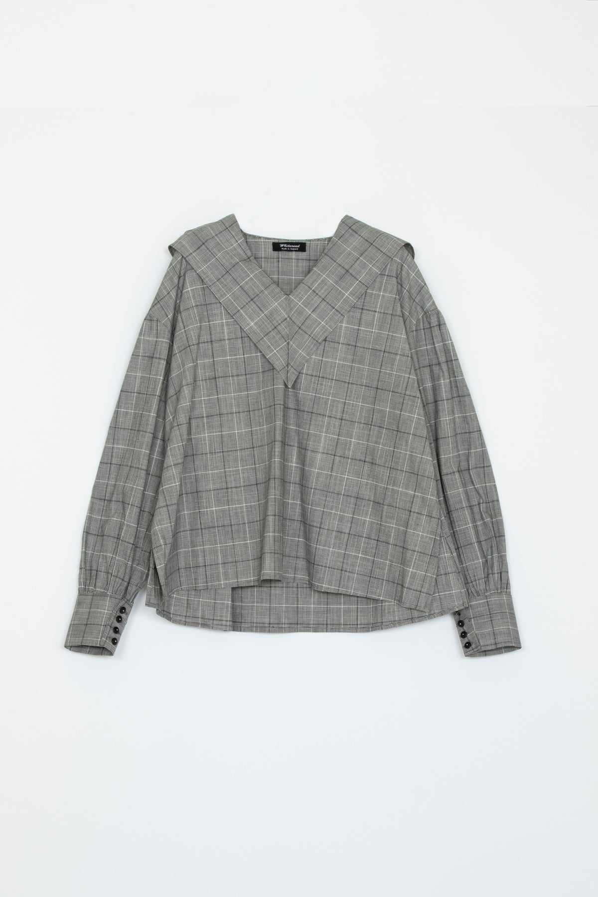 【Whiteread / ホワイトリード】Sailor Collar shirt - Grey Check
