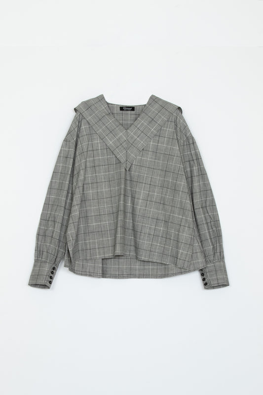 【Whiteread / ホワイトリード】Sailor Collar shirt - Grey Check