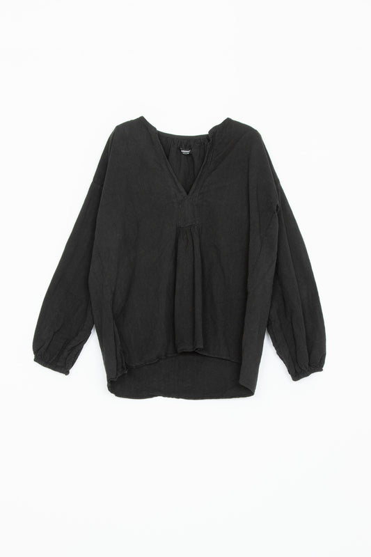 【Whiteread / ホワイトリード】Gathered Back Shirt - Black Linen