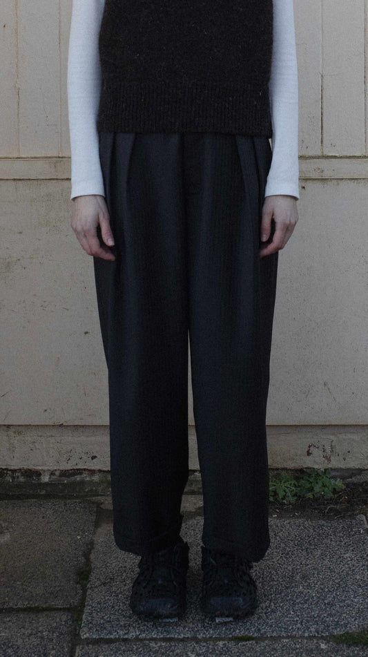 【WRIGHT&DOYLE / ライトアンドドイル】Double Pleat Tailored Trousers - Cacao & Ink Pinstripe