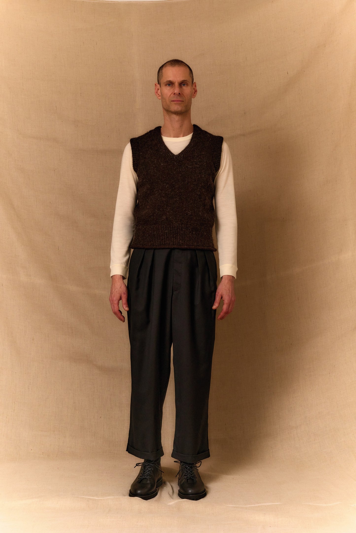 【WRIGHT+DOYLE / ライトアンドドイル】Double Pleat Trousers - Ebony